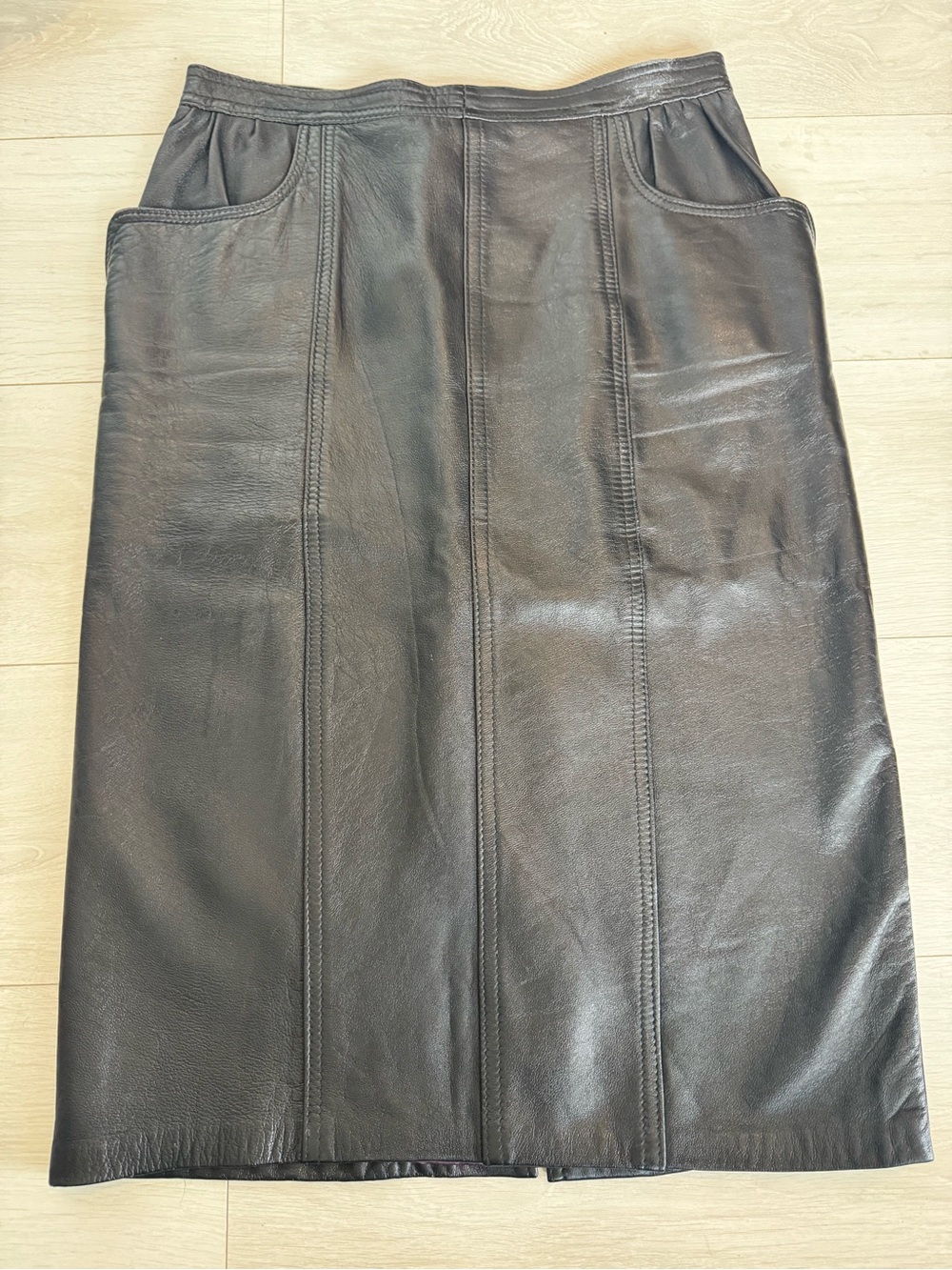 Vintage Black Soft Leather Lined Pencil Skirt
